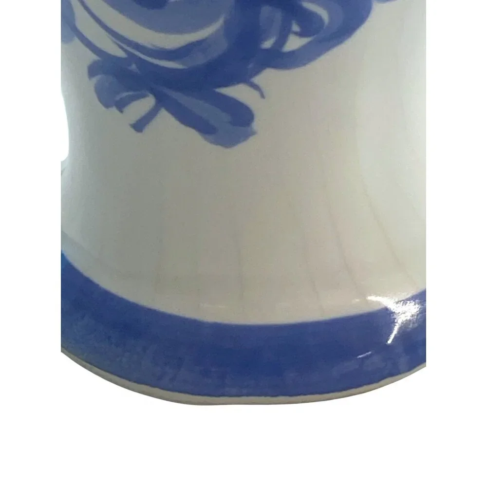 Hand-Painted Blue & White Ceramic Basket Vase With Floral Design Made In Portuga - Picture 9 of 9